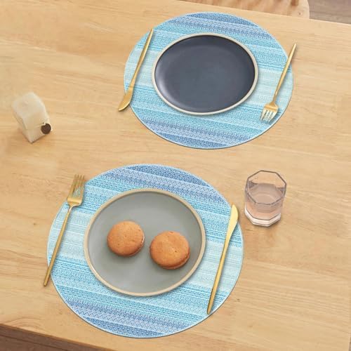 Niviy Round Placemats, Placemats Set of 6, 12x18 Inch Washable Place Mats Easy to Clean Heat Resistant Table Mats Wipeable Placemat for Holiday Party Kitchen Dining Table Decoration, Blue