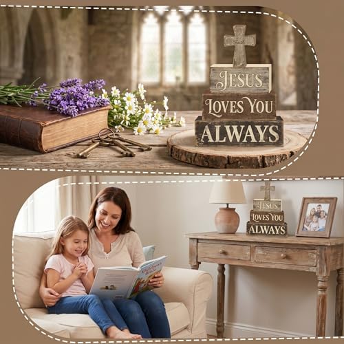 Britimes Tiered Tray Decor Set, 4 Pack, Wooden Table Sign, Christian