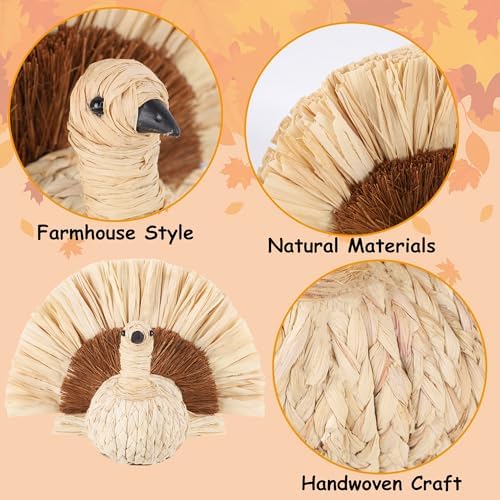 winemana Thanksgiving Turkey Decor Straw Turkeys, 6.7" Tall