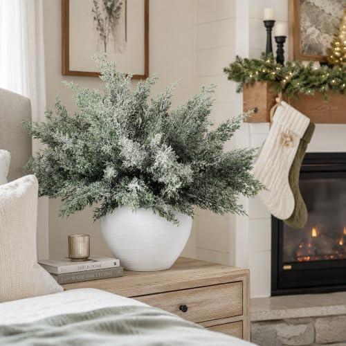 12 Pcs Large Christmas Snow Pine Branches, White Frosted Pine Needles Sprig