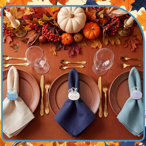 WILLBOND 12 Pcs Fall Thanksgiving Pumpkin Napkin Rings, Blue White
