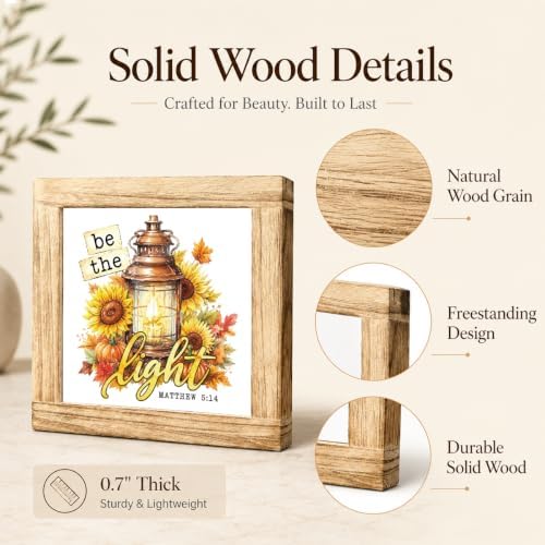 Fall Wood Sign, Be the Light Lantern Sunflower Tabletop Decor