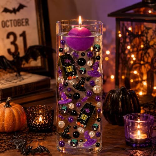 Halloween Floating Vase Filler Kit, Purple Black Floating Candle Filler