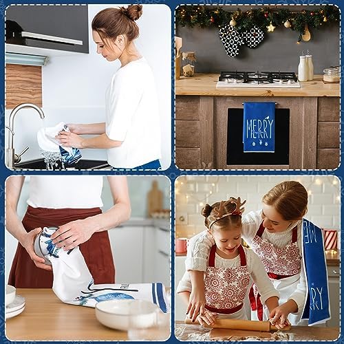 Bencailor 6 Pcs Christmas Kitchen Towel, Blue and White, Snowman