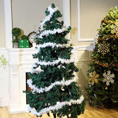 Shappy 90 ft 6 Rolls Christmas Tinsel Garland for Tree, White