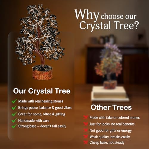 YATSKIA Black Tourmaline Crystal Tree | Gemstone Tree of Life | Shelf Decor | Bonsai Tree Decor | Tree of Life Decor