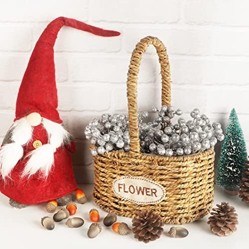 20 Pack Artificial Silver Berry Stems, 7.1 Inch Burgundy Silver Berry Picks Holly Berries Branches for Christmas Tree Decorations Crafts Wedding Holiday Season Winter Décor Home Decor