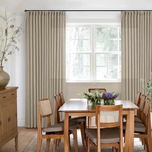 Textured Linen Pinch Pleated Curtains Tan Greige 84 Inches Long 2 Panels