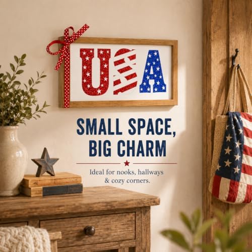 Patriotic USA Sign Labor Day Veterans Day Decor Table Wall Shelf