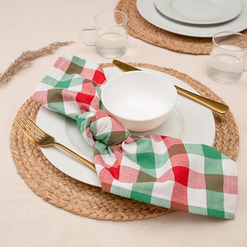 Blue Needles Gingham Buffalo Plaid Cotton Dinner Napkins Set of 12-18"x18"