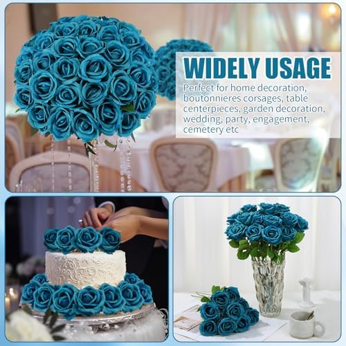 36 Pcs Teal Artificial Roses with Long Stems