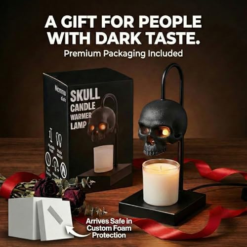 Nomnu Skull Candle Warmer Lamp, Black Spooky Gothic Decor w/Timer & Dimmer
