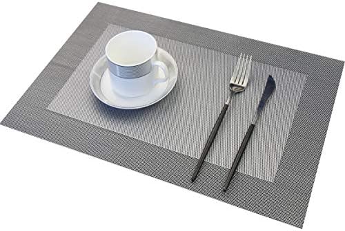 Vinyl Placemats Heat-Resistant Table Mats Washable Easy Clean Plastic Placemats for Dining Table Set of 4 (Dark Silver)