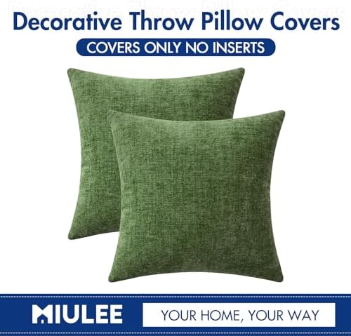 MIULEE Soft Chenille Throw Pillow Covers Moss Green 20x20 Inch Pack of 2