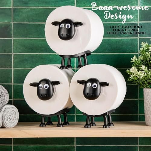 VELENTI Sheep Toilet Roll Holder - Funny Toilet Paper Holders Free Standing Cute Bathroom Decor - Premium 3D Printed