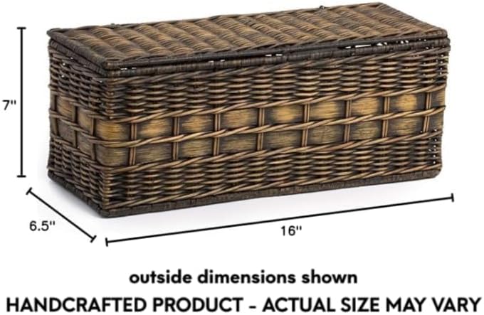 Lidded Wicker Box / One Size / Antique Walnut Brown / 16 Inch