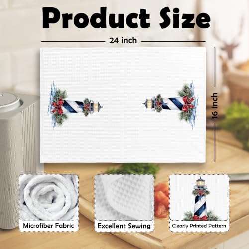Coastal Nautical Christmas Kitchen Dish Towels 16x24, Set of 2