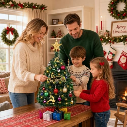 Mini Christmas Tree with Lights, 2 Ft Small Tabletop Christmas Tree, 2 Pack