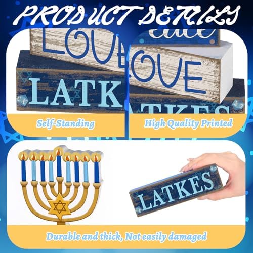 Lineshading 4 Pcs Hanukkah Decorations for Home Wooden Menorah Decor