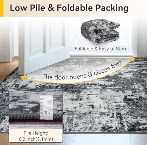 RELEANY Washable Square 7'x7' Area Rug for Living Room Black White