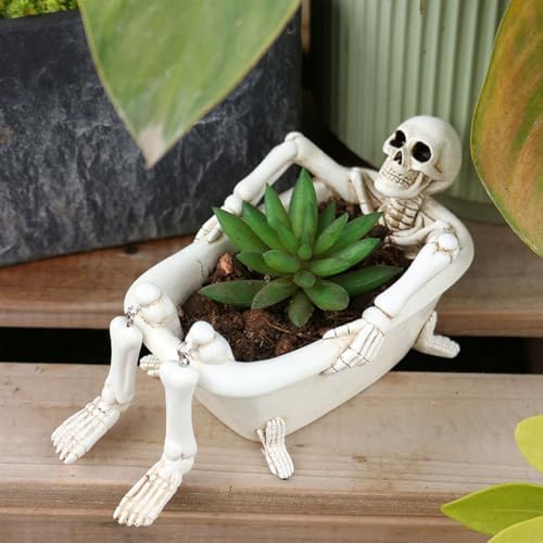 Creative Skull Bathtub Planter - Halloween Decor for Gardens, Unique Ghost Head Statue Pot