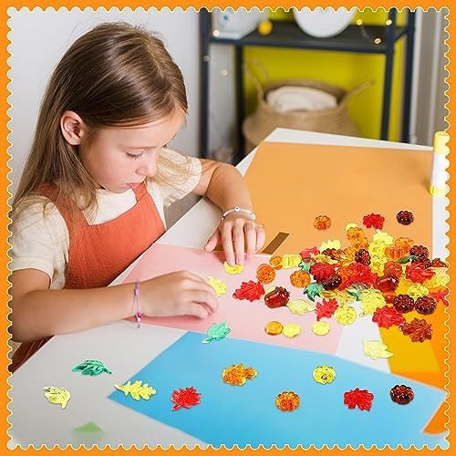 190pcs Fall Vase Filler, Acrylic Leaves Pumpkin Marbles Gems