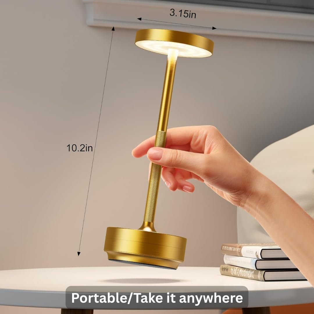 Rechargeable Cordless Table Lamp with 5000mAh Battery IP54 Waterproof LED | Set of 2 Gold with Touch 3-Color Stepless