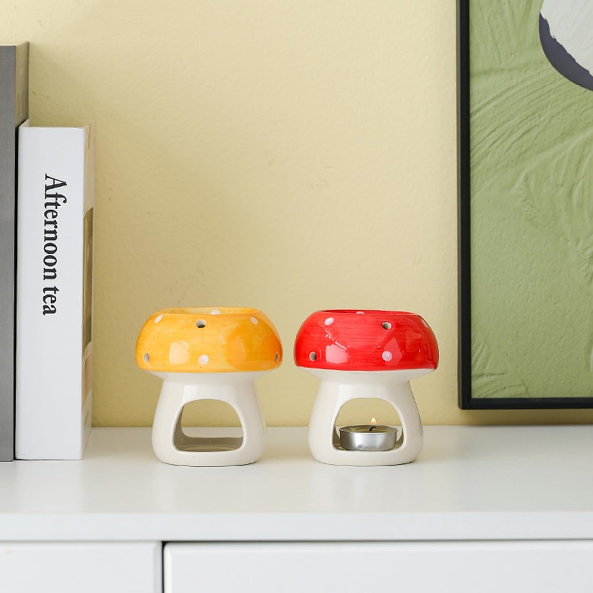 Mushroom Shaped Ceramic Tea Light Candle Holder / Yellow