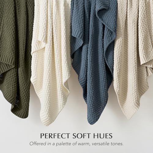 EVERGRACEHOME Chunky Chenille Knit Throw Blanket, 50 x 60, Ivory White