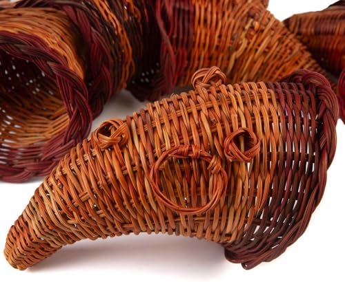 12" Wicker Cornucopia Basket – Natural Horn of Plenty Thanksgiving Décor