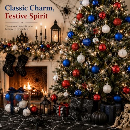 Lunmon 64 Pcs Red White and Blue Christmas Ornaments Patriotic Xmas Balls