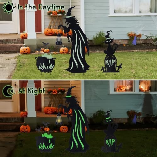 Prsildan Halloween Decorations Outdoor 3 Pack Metal Witch Yard Stakes