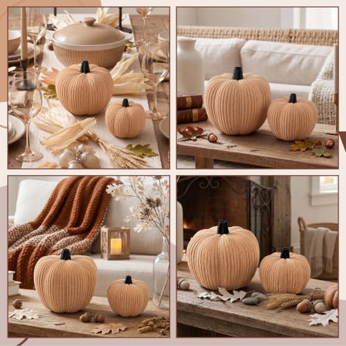 RattanView 2 Pack Pumpkin Fall Decor, Faux Pumpkin for Farmhouse Home Decor