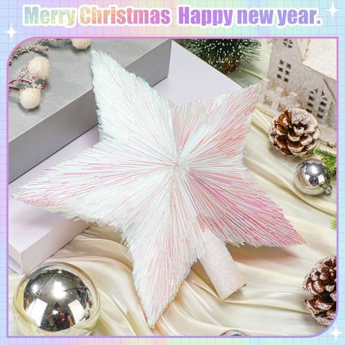 Threehoney 8.3 Inch Christmas Star Tree Topper Glitter Decor,Colorful White
