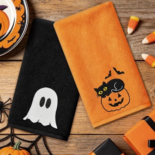 Hexagram Halloween Hand Towels, Embroidered Towel, Halloween Bathroom Decor