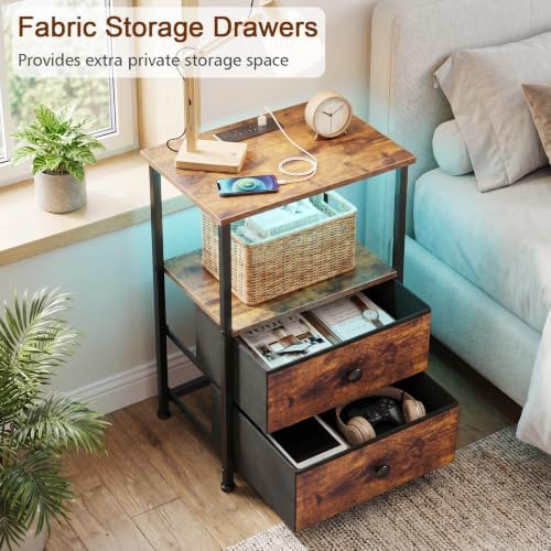 LOAKEKEL Nightstands Set of 2, LED Night Stand with Charging Station