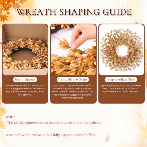 26 Inch Fall Wreath for Front Door, Autumn Thanksgiving Decor