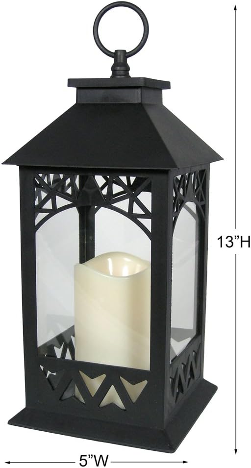 Black LED Lantern Set of 2 with Lattice Design & Pillar Candles – Lighted Decorative Lanterns with 4 Hour Timer –