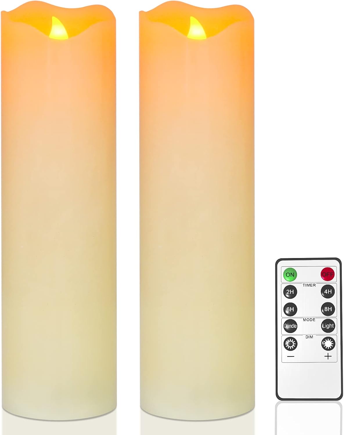 PChero 10" x 3" Flickering Flameless Candles with Remote and Timers | Real Wax, Set of 2, Battery Operated LED Pillar