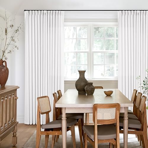 TWODRAPES Snow White Pinch Pleated 105 Inch Curtains 2 Panels for Windows