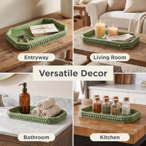 Hrastany Sage Green Wood Decorative Tray, Coffee Table Tray for Ottoman