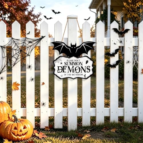 Funny Halloween Bathroom Decor-Please Don't Summon Demons Spooky Wood Sign