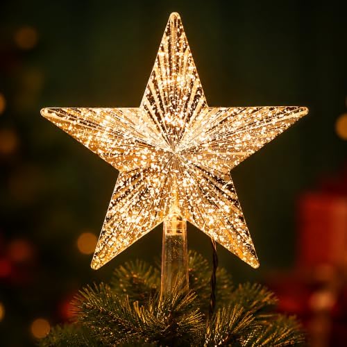 ODEETRONIC Gold Christmas Star Tree Topper 3D, 8.5 in 10 Clear Incandescent