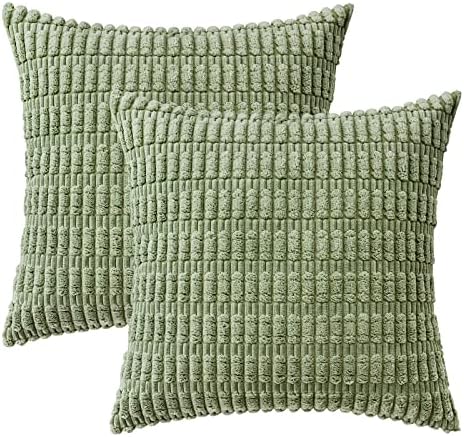 MIULEE Corduroy Decorative Throw Pillow Covers 18x18 Sage Green Pack of 2