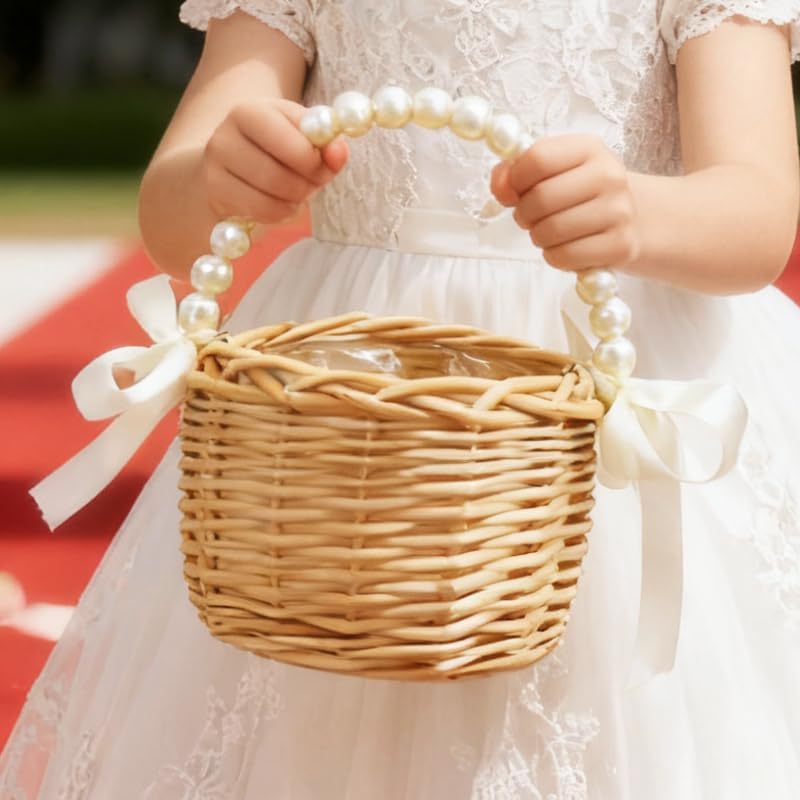 Wicker Rattan Flower Girl Basket / Natural Two Piece / Set of 2