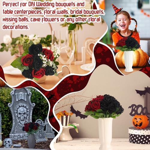 36 Pcs Silk Black Red Rose Bouquet Bridal Artificial Flowers