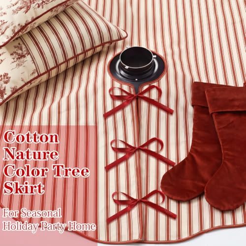 Soaoo 48" Dark Red Striped Christmas Tree Skirt, Primitive Xmas Tree Skirt