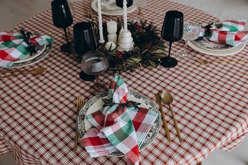 Christmas Cloth Dinner Napkins - 12 Pack, 20"x20", 100% Cotton Red, Green and White Holidays Theme Dinner Napkins - Reusable and Washable Napkins for Christmas Parties and Decoration (12 Pack)