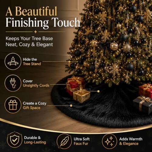 AOGU 36 Inch Black Christmas Tree Skirt, Faux Fur Halloween Tree Skirt