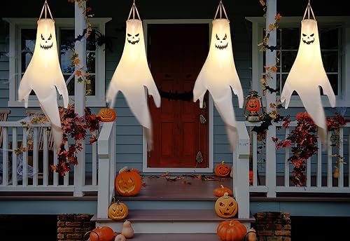 Halloween Ghost Decorations Outdoor: with Timer, 2 Pcs Spooky Hanging Ghost for Tree Porch Garden Yard, Waterproof LED Ghost Halloween Decor